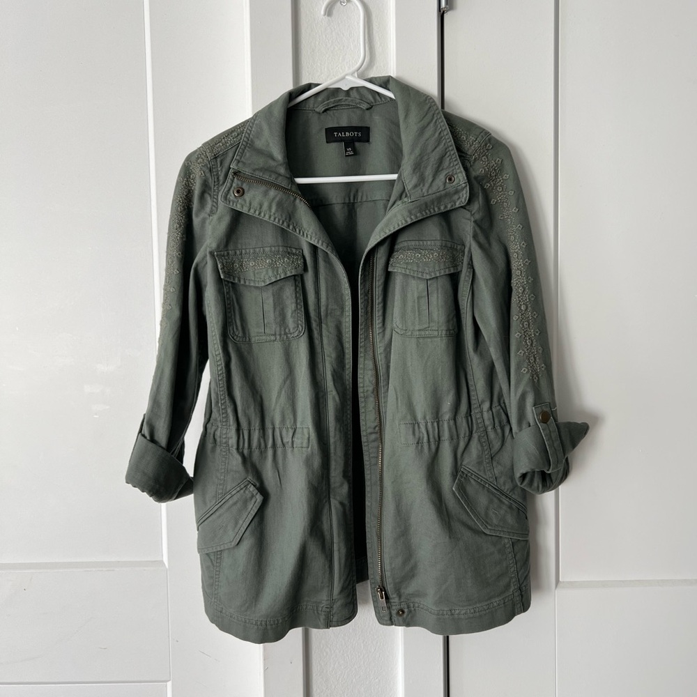Talbots Cotton Embroidered Safari Jacket Sz XSMALL